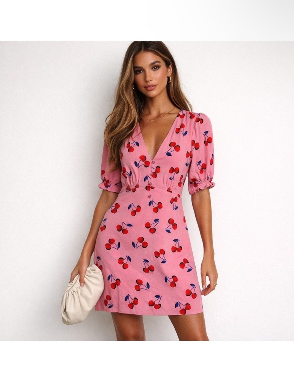 kate spade Pink Cherry-Print V-Neck Mini Dress